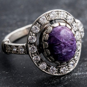 Charoite Ring, Natural Charoite, Vintage Ring, Scorpio Birthstone, Purple Ring, Purple Charoite, Solid Silver Ring, Vintage Rings, Charoite