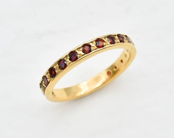 Gold Garnet Ring, Garnet Ring, January Birthstone, Full Eternity Ring, Vintage Band, Red Diamond Ring, Gold Eternity Ring, Solid Silver Ring