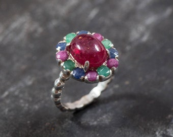 Ruby Ring, Natural Ruby Ring, July Birthstone, Victorian Ring, Vintage Ring, Red Ring, Multistone Ring, Victorian Ruby Ring, 925 Silver Ring