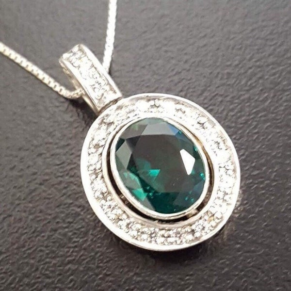 Emerald Pendant, Created Emerald, Antique Pendant, Green Diamond Pendant, Unique Pendant, Solid Silver Pendant, Green Pendant, Emerald