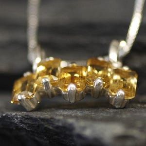 Citrine Pendant, Baguette Pendant, Natural Citrine, Emerald Cut Necklace, November Birthstone, Dainty Yellow Pendant, Solid Silver Pendant image 10
