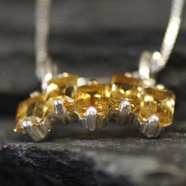 Citrine Pendant, Baguette Pendant, Natural Citrine, Emerald Cut Necklace, November Birthstone, Dainty Yellow Pendant, Solid Silver Pendant image 10