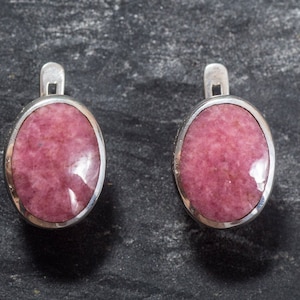 Rhodochrosite Earrings, Natural Rhodochrosite, Pink Earrings, Vintage Earrings, Pink Rhodochrosite, Silver Earrings, Rhodochrosite