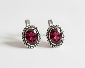 Ruby Earrings, Red Oval Earrings, Ruby Studs, Vintage Earrings, Red Stone Earrings, Victorian Earrings, 925 Silver Earrings, Red Ruby Studs