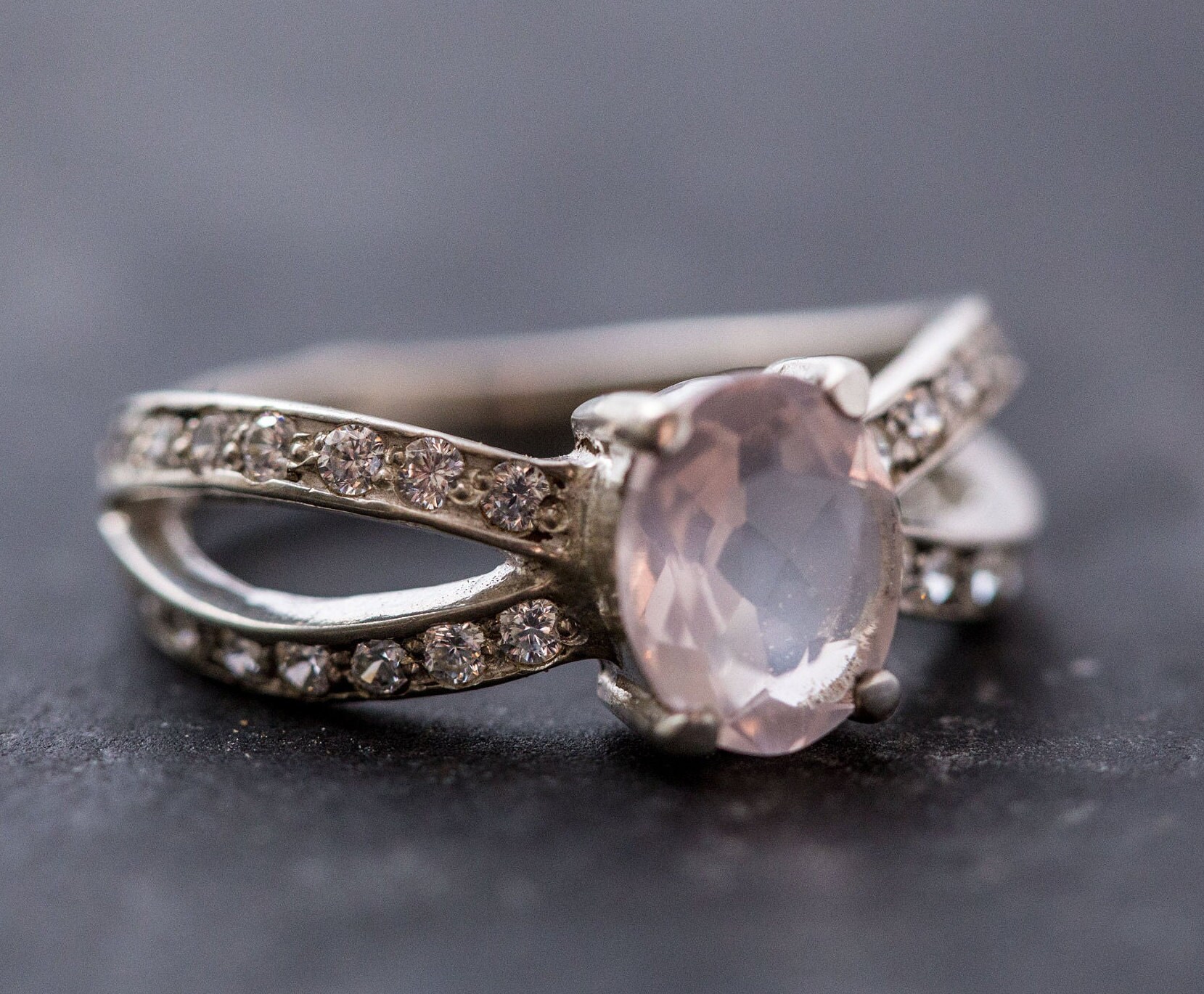 Rose Quartz Ring Natural Rose Quartz Pink Diamond Ring Pink Etsy UK