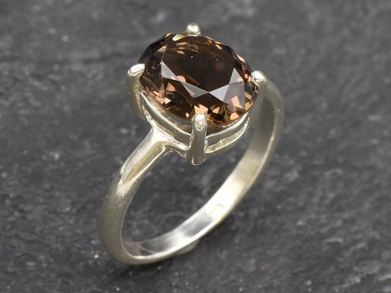 Smoky Topaz Ring, Natural Smoky Topaz Ring, Soilitaire Ring, Brown