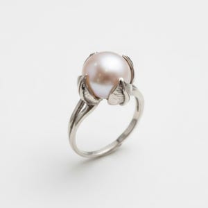 Leaf Ring, White Pearl Ring, Natural Pearl, Natural Pearl Ring, Flower Pearl Ring, June Birthstone, Solid Silver Ring, 925 Silver Ring