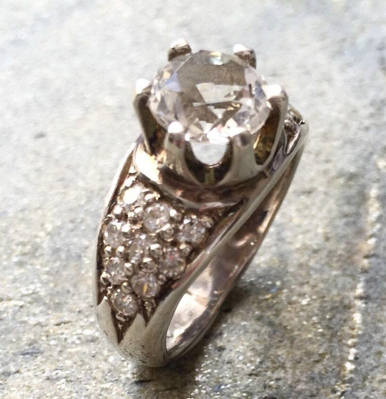 Bague en diamant, diamant de synthèse, bague de fiançailles, bague de style édouardien, bague ancienne, bague imposante, anneau large et scintillant, bague en argent sterling image 3