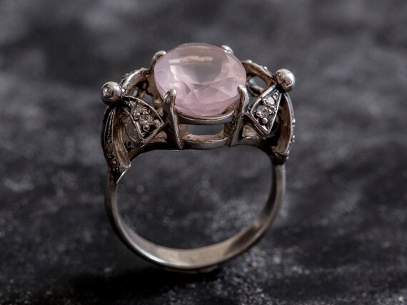 Rose Quartz Ring January Birthstone Ribbon Ring Pink Diamond