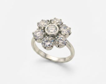 Diamond Ring, Created Diamond, Diamond Flower Ring, Flower Ring, Vintage Ring, Sparkly Ring, Vintage Flower Ring, Silver Ring, CZ Diamonds