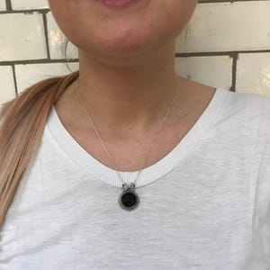 Onyx Pendant, Black Onyx Pendant, Goth Pendant, Natural Onyx, Round Pendant, Black Gemstone, Stone Pendant , Solid Silver, Silver Pendant