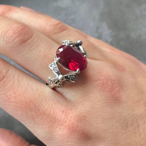 Red Ruby Ring, Ribbon Ring, Created Ruby Ring, Vintage Silver Ring, Vintage Ring, Silver Ribbon, Ruby Ring, Red Ring, Antique Red Ring image 9