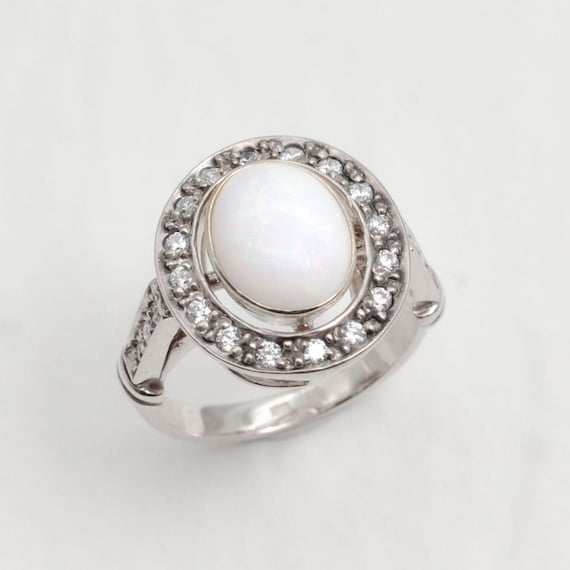 Opal Ring, Natural Opal Ring, Australian Opal, Vintage Opal Ring, October Birthstone, Antique Ring, Big Solitaire Ring, Sterling Silver Ring