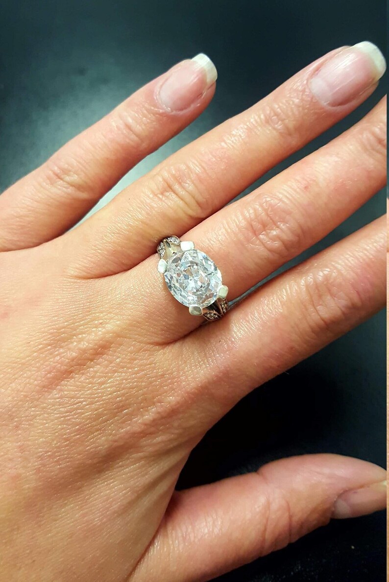 Anillo de diamantes, Diamante creado, Anillo horizontal, Anillo de diamantes vintage, Anillo blanco, Anillo vintage, Anillo de plata maciza, Anillo brillante, Diamante imagen 2