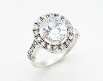 Anello vintage con diamante, diamante in zircone sintetico, anello antico, anello di promessa con diamante, anello di fidanzamento, anello con zircone, anello in argento massiccio, anello in argento sterling 925