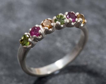 Tourmaline Ring, Natural Tourmaline, Half Eternity Band, Tourmaline Band, Tourmaline, Pink Tourmaline, October Birthstone, Solid Silver Ring