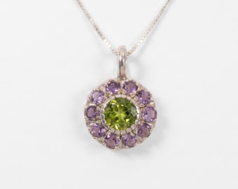 Peridot Pendant, Natural Peridot, Amethyst Pendant, Natural Amethyst, August Birthstone, Vintage Pendant, Antique Pendant, Natural Stones