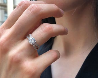 Anello di fidanzamento, diamante creato, anello con diamante, anello delicato, anello solitario, anello antico, anello vintage, anello di promessa, anello in argento sterling