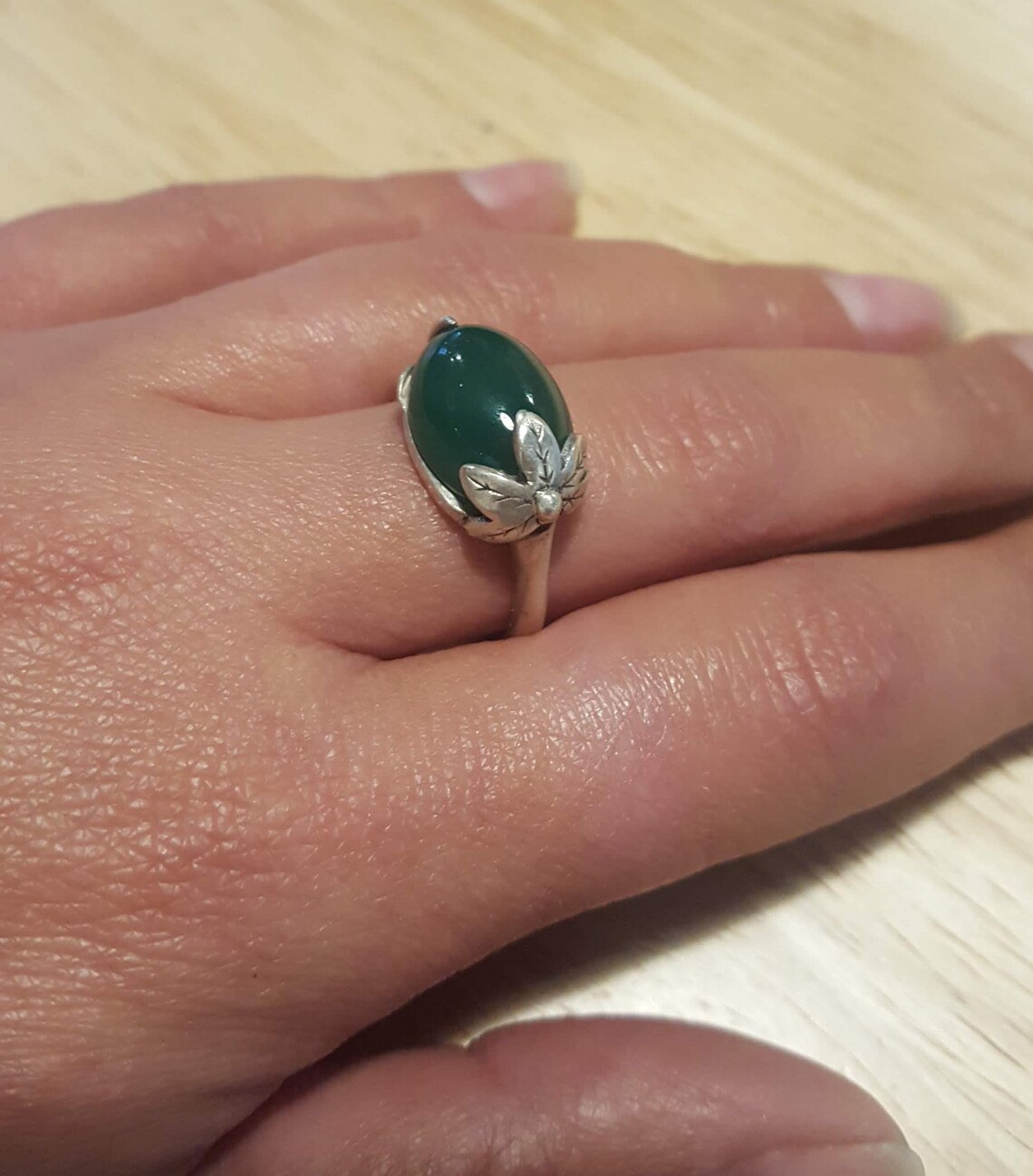 Leaf Ring Green Emerald Ring Created Emerald Vintage Rings Etsy