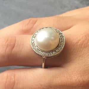 White Pearl Ring, Natural Pearl Ring, Pearl Ring, Large Pearl Ring, Vintage Pearl Ring, June Birthstone, June Ring, Solid Silver Ring, Pearl image 2