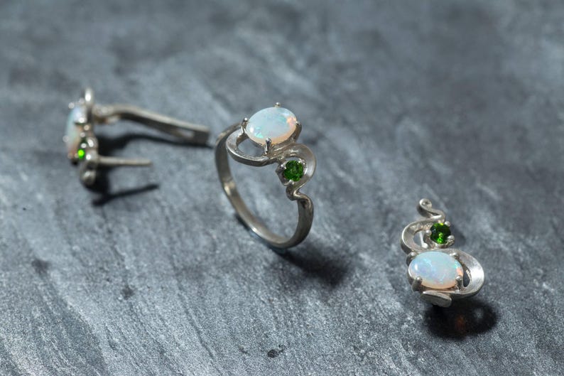 Opal Ring, Natural Opal Ring, Real Opal Ring, Unique Ring, Vintage Ring, October Birthstone, Asymmetric Ring, Fire Opal, Solid Silver Ring image 3