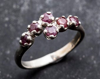 Natural Ruby Ring, Ruby Ring, Vintage Rings, July Birthstone, 6 Stone Ring, Solid Silver, July Ring, Red Ruby, Statement Ring, Real Ruby