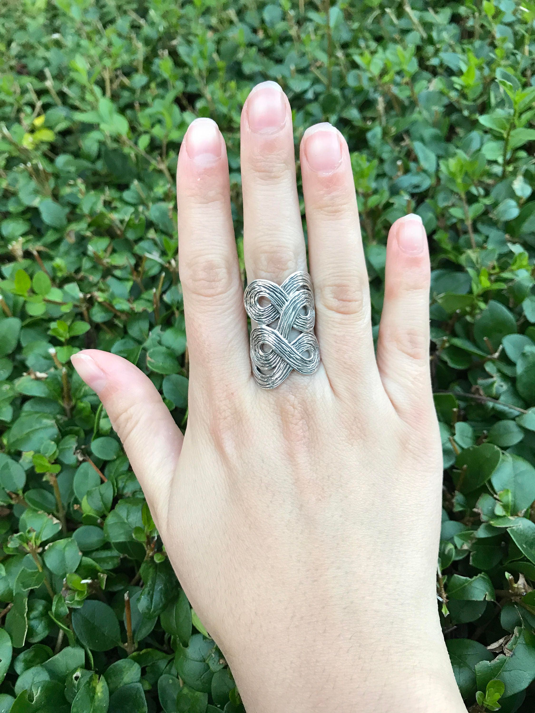 Long Silver Ring Infinity Ring Wave Ring Statement Ring Unique