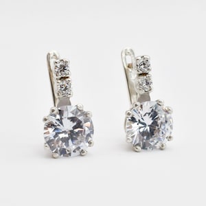 Orecchini vintage, orecchini di diamanti, diamanti da 2 carati, diamanti creati in laboratorio, orecchini da sposa con diamanti, orecchini da sposa, diamanti CZ, argento massiccio