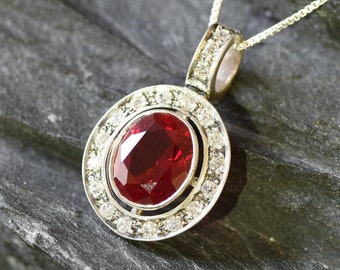 Ruby Pendant, Created Ruby Pendant, Statement Pendant, Vintage Pendant, Antique Pendant, Victorian Pendant, Ruby Necklace, Sterling Silver