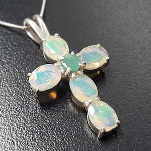 Cross Pendant, Opal Pendant, Natural Opal Pendant, Cross Necklace, October Birthstone, Fire Opal Necklace, Ethiopian Opal Pendant,925 Silver