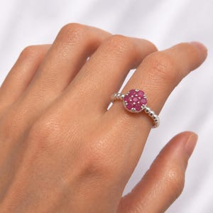 Ruby Ring, Natural Ruby Ring, Ruby Flower Ring, Promise Ring, July Birthstone, Vintage Ring, Solid Silver Ring, Silver Flower Ring, Red Ring image 2