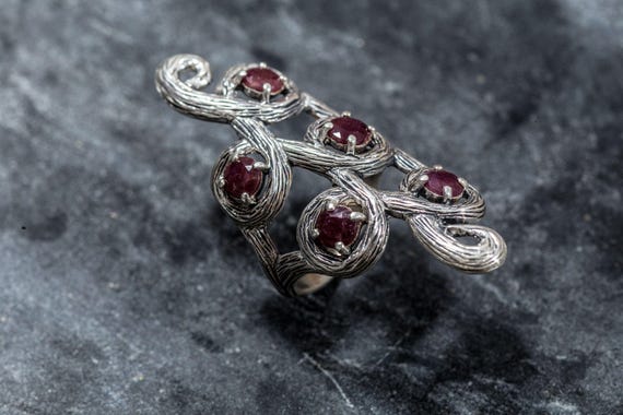 Ruby Ring, Natural Ruby Ring, Natural Ruby, Flower Ring, Vintage Ring, July Birthstone, Vintage Ruby Ring, Silver Flower Ring, Solid Silver