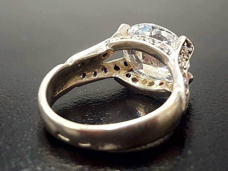 Anillo de diamantes, Diamante creado, Anillo horizontal, Anillo de diamantes vintage, Anillo blanco, Anillo vintage, Anillo de plata maciza, Anillo brillante, Diamante imagen 10
