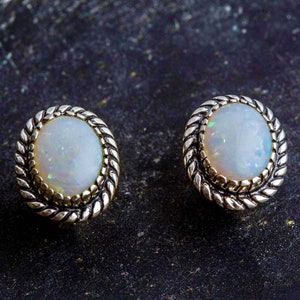 Opal Earrings, Natural Opal Earrings, October Birthstone, Australian Opal, Vintage Earrings, Large Oval Studs, White Studs, Silver Earrings