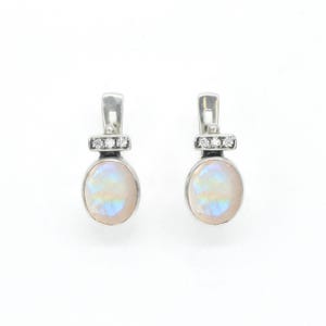 Rainbow Moonstone Earrings, June Birthstone Earrings, White Oval Earrings, Vintage Bridal Earrings, Oval Bezel Earrings, Anniversary Gift