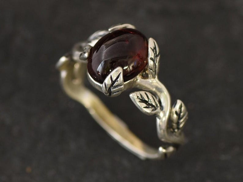 Garnet Ring, Natural Garnet, January Birthstone, Flower Ring, Vintage Ring, Red Ring, Dainty Ring, Silver Ring, 925 Solid Silver, Garnet image 7