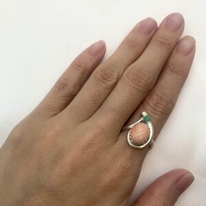 Pink Coral, Coral Ring, Natural Coral, Emerald Ring, Natural Emerald, Natural Stone, Vintage Coral Ring, Solid Silver Ring, Vintage Rings image 7