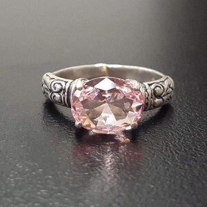 Morganite Ring, Created Morganite, Pink Diamond Ring, Pink Bohemian Ring, Pink Ring, Horizontal Ring, Vintage Rings, Silver Ring, Morganite image 3