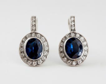 Blue Sapphire Earrings, Sapphire Earrings, Created Sapphire, Royal Blue Earrings, Something Blue Earrings, Vintage Earrings, Silver Earrings