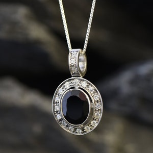 Onyx Pendant, Natural Onyx Necklace, Black Oval Pendant, Victorian Onyx Necklace, Onyx Jewelry, Sterling Silver Necklace, Adina Stone