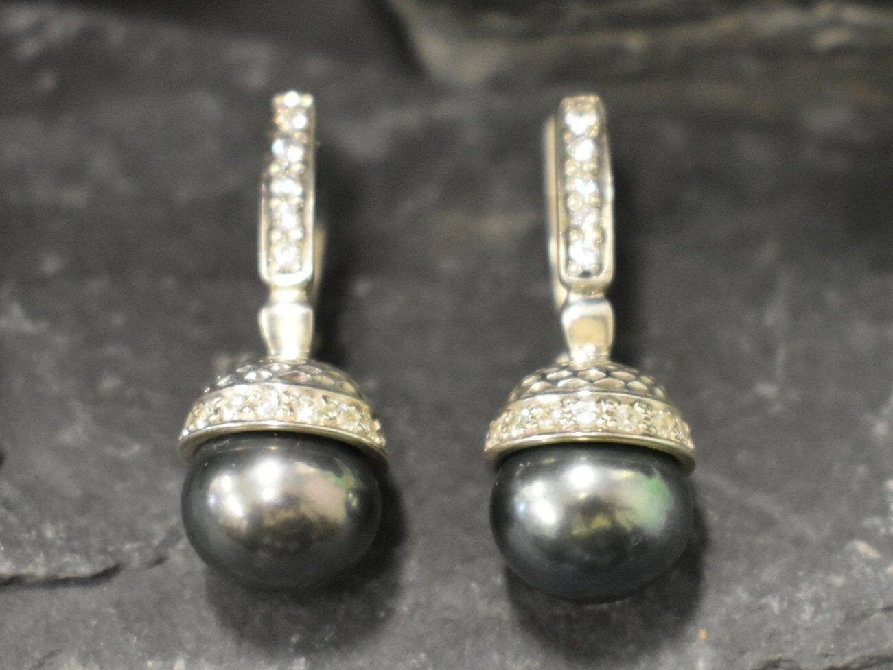 Black Pearl Earrings, Natural Pearl Studs, Vintage Pearl