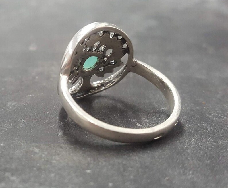 Green Emerald Ring, Natural Emerald Ring, May Birthstone, Silver Tree Ring, Vintage Tree Ring, Tree Of Life Ring, May Ring, 925 Silver Ring image 10