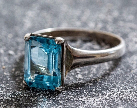 Square Ring, Blue Topaz Ring, Natural Blue Topaz, Vintage Rings, December Birthstone, Blue Ring, December Ring, Solid Silver Ring, Topaz