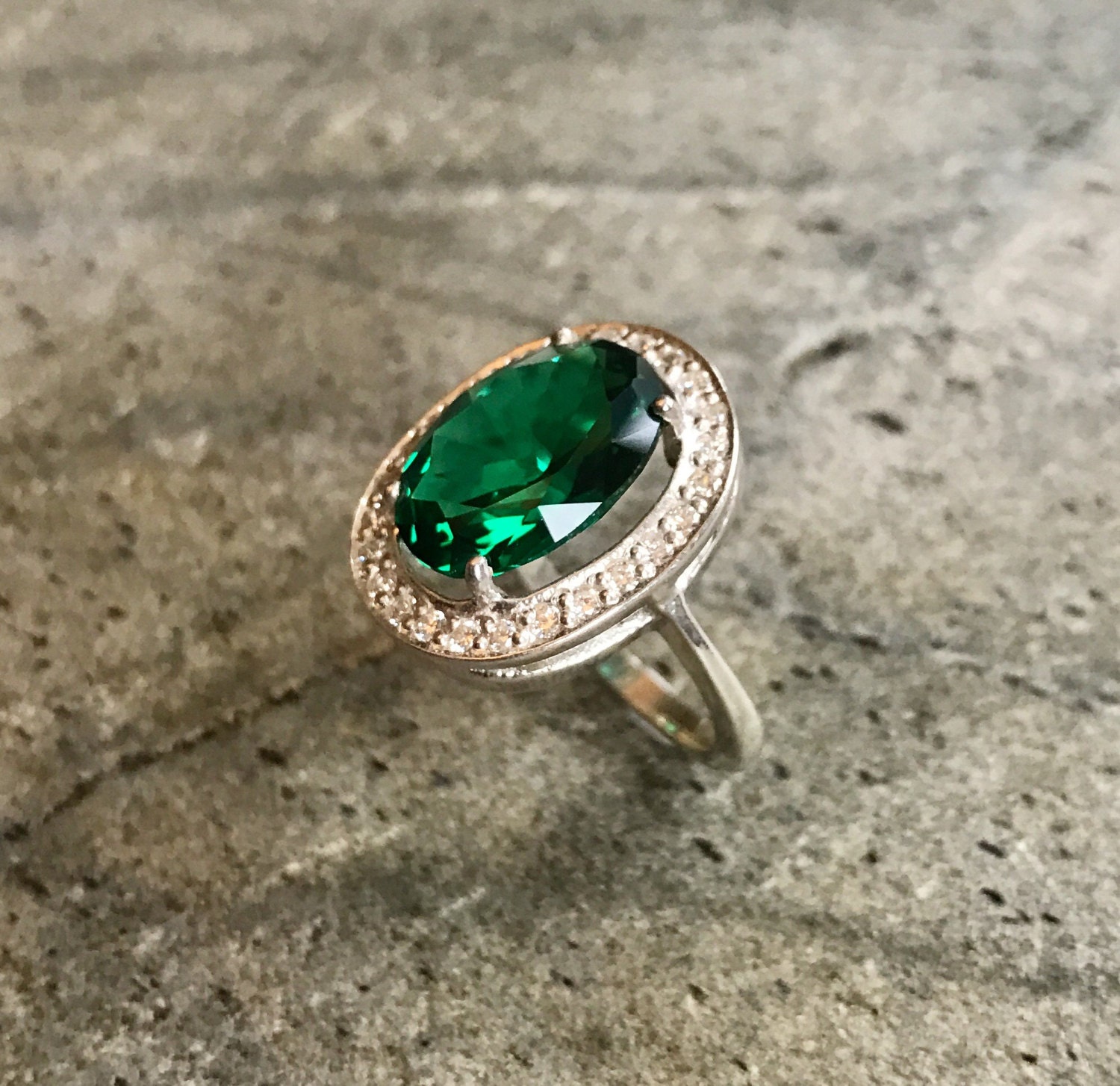 Emerald Ring Emerald Engagement Ring Created Emerald Vintage Emerald Ring Vintage Ring Antique Emerald Ring Antique Rings 925 Silver Ring