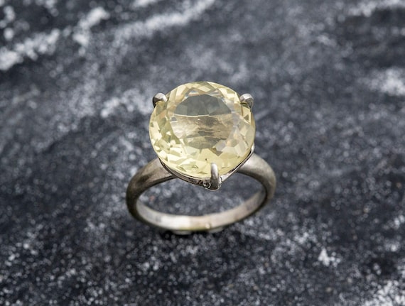 Lemon Quartz Ring Natural Lemon Quartz Vintage Rings Big Stone Ring Yellow Ring Antique Ring Diamond Cut Solid Silver Rings Quartz Etsy