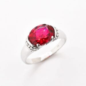 Tribal Ruby Ring, Created Ruby, Red Vintage Ring, Horizontal Ring, Antique Ring, 3 Carat Ruby, Statement Ring, Boho Ring, Solid Silver Ring