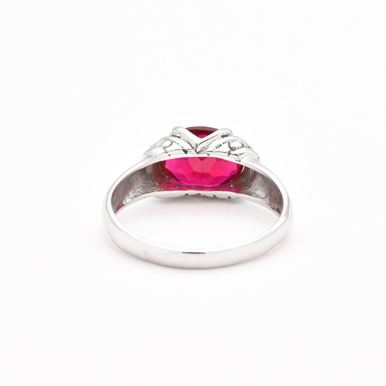 Tribal Ruby Ring, Created Ruby, Red Vintage Ring, Horizontal Ring, Antique Ring, 3 Carat Ruby, Statement Ring, Boho Ring, Solid Silver Ring