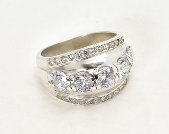 Unique Diamond Ring, Created Diamond Ring, Sparkly Ring, Diamond Ring, Vintage Ring, Wide Ring Design, Zircon Ring, Solid Silver, Diamond