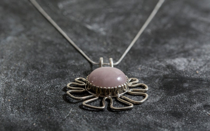 Natural Rose Quartz Silver Pendant January Birthstone Unique Pendant Rose Quartz Pink Pendant Flower Pendant Rose Quartz Pendant