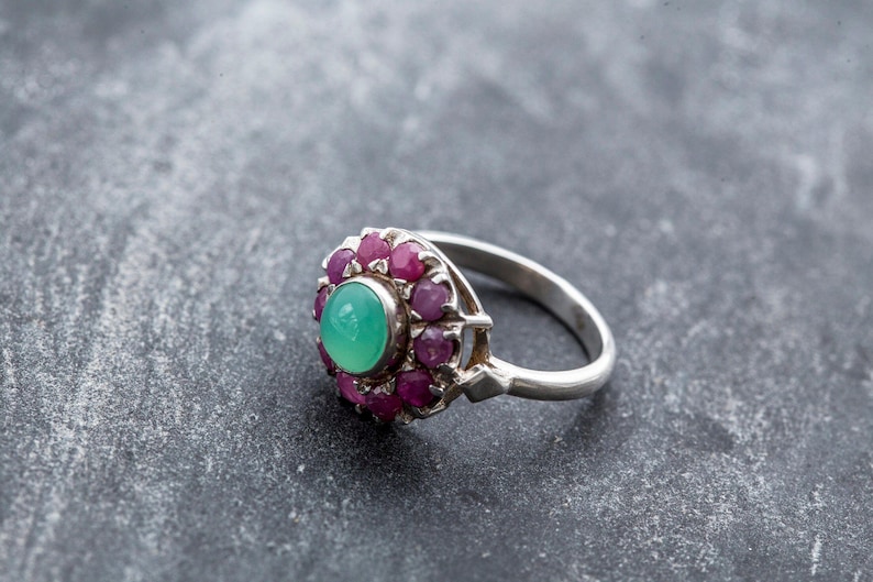 Ruby Ring, Antique Ruby Ring, Natural Ruby, Chrysoprase Ring, Natural Chrysoprase, Australian Chrysoprase, Vintage Rings, Solid Silver Ring image 9
